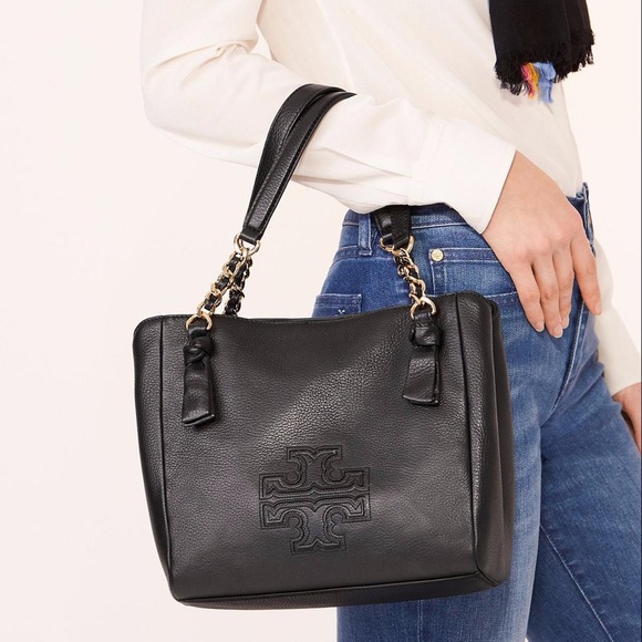 Tory Burch Harper Tote Small in Black - Picture 2 of 10